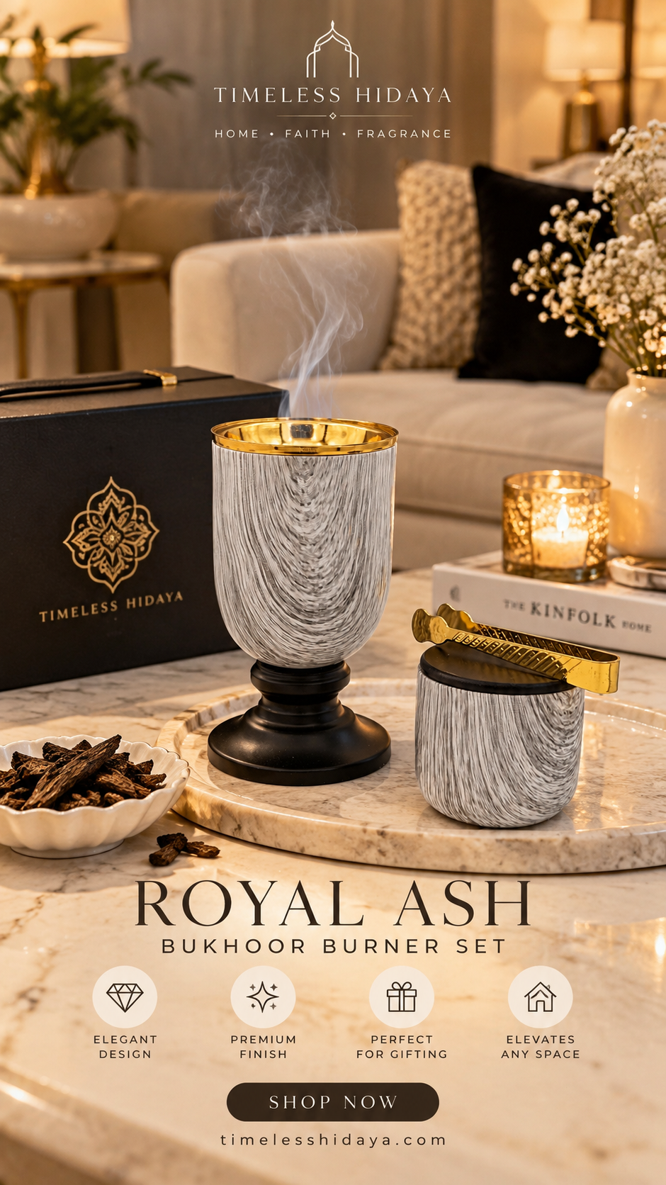 Royal Ash Charcoal Oud & Bukhoor Burner Gift Set